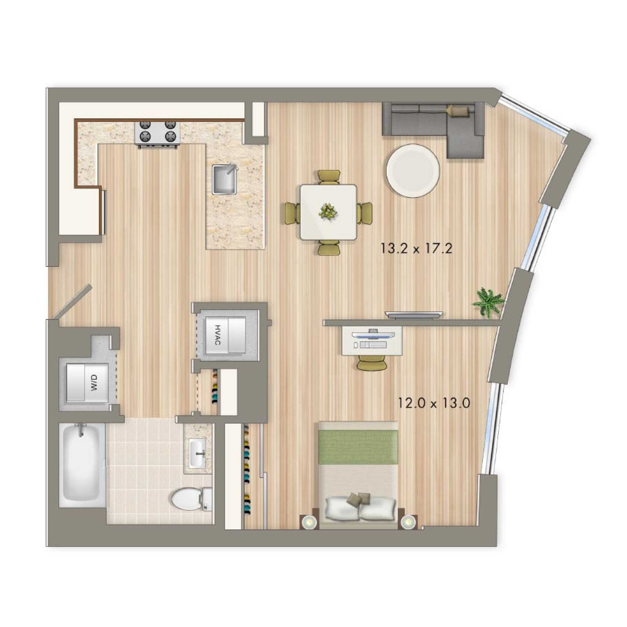1 Bed 1 Bath floor plan